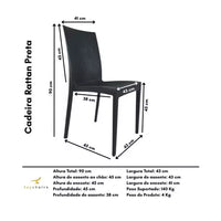 Kit 6 Cadeiras Rattan Preta Sala Jantar Área Gourmet