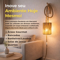 Luminária de Cabeceira Abajur Cúpula Pendente Em Macramê