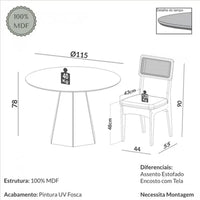 Conjunto Sala de Jantar Mesa Lisboa Hexagonal com 4 Cadeiras Palha Sintética