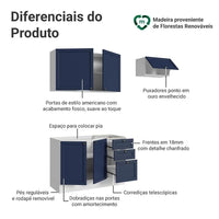 Armário de Cozinha Compacta 180 cm Branco/Azul Vik