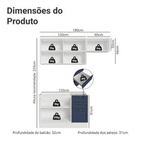 Armário de Cozinha Compacta 180 cm Branco/Azul Vik